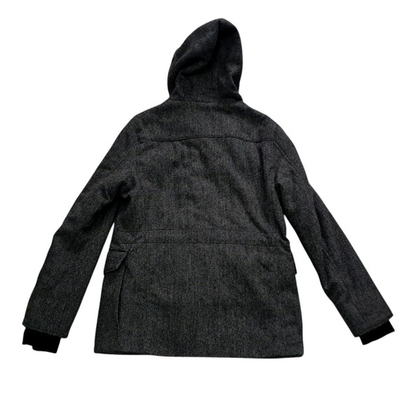 Zara Man Coat Men's Large Gray Herringbone Wool Blend Hooded Heavy Classic - Picture 2 of 12